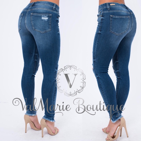 Mid Wash Distressed Skinny Jeans - Picture 2 of 2